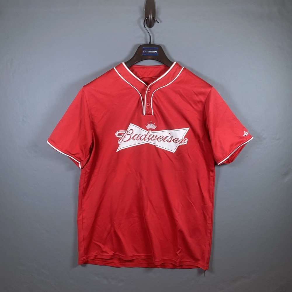 Budweiser Red Logo Baseball Jersey Shirt Alleson Athletic Adult Large